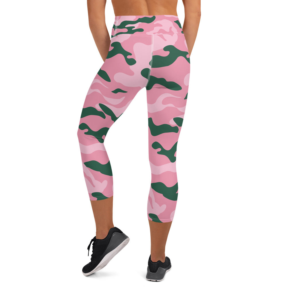 Pink & Green Camo Capri Leggings