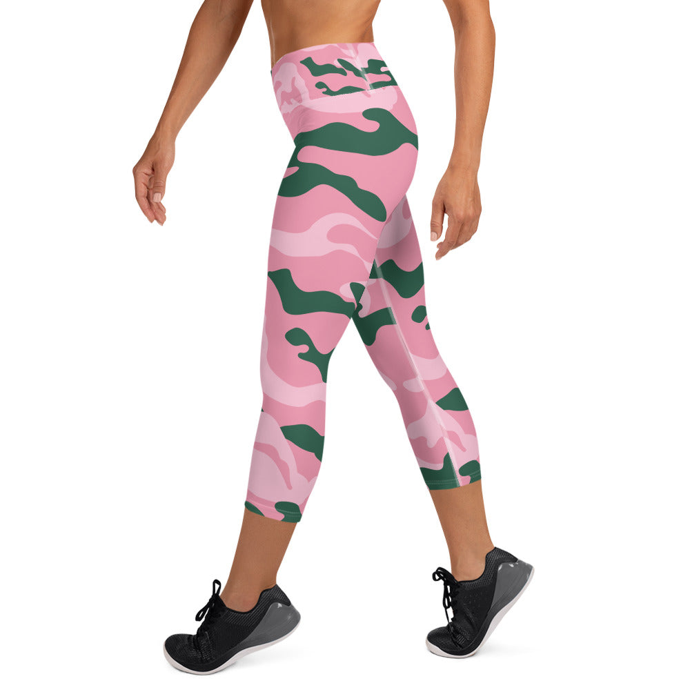 Pink & Green Camo Capri Leggings