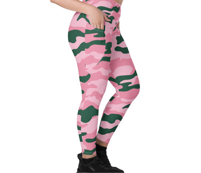 Pink and Green Camo Leggings with pockets