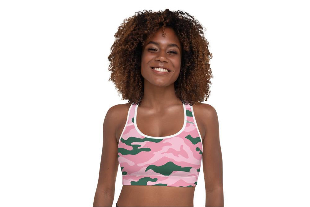 Pink & Green Padded Sports Bra