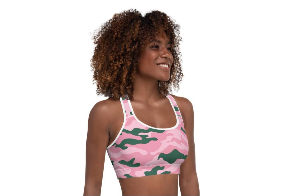 Pink & Green Padded Sports Bra